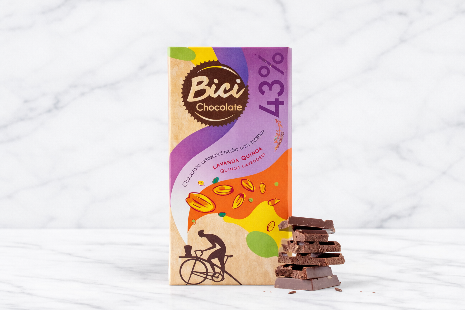 TABLETA BICI CHOCOLATE LECHE 43% LAVANDA QUINOA