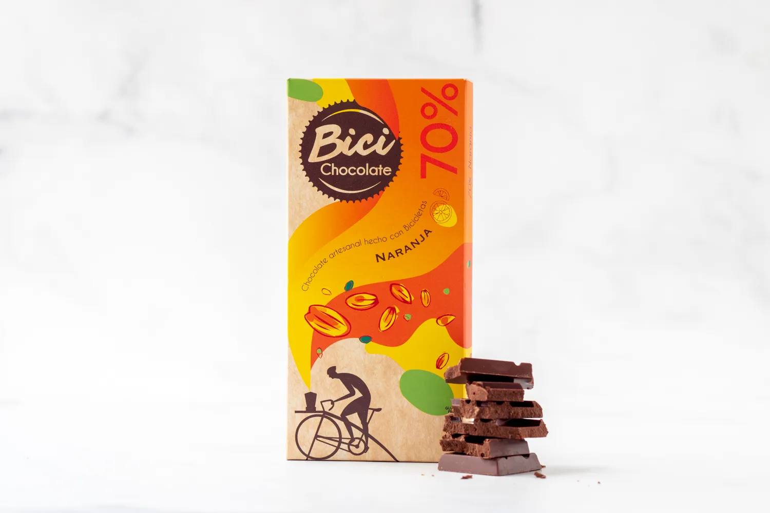 TABLETA BICI CHOCOLATE 70% NARANJA