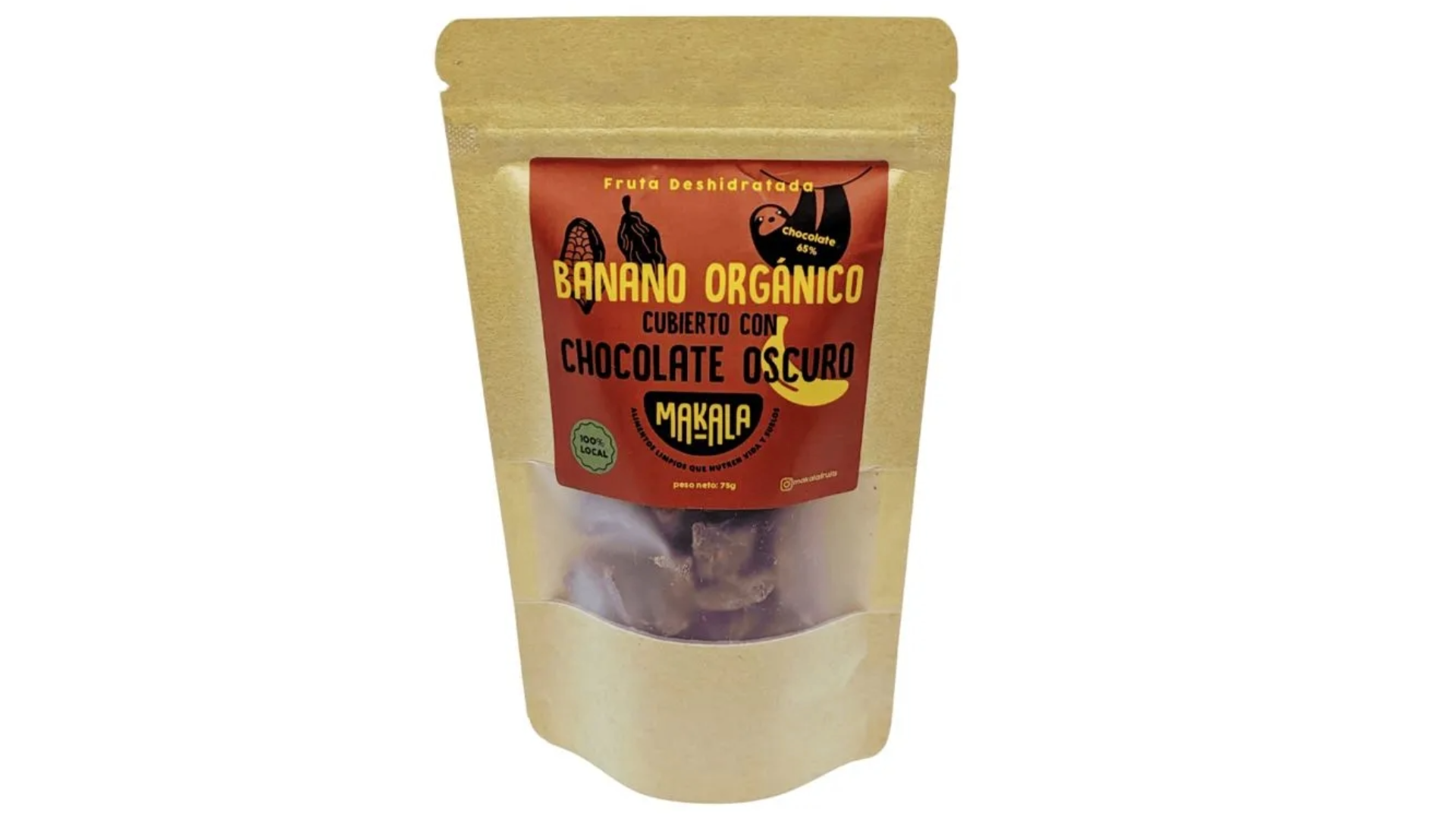 Banano deshidratado con chocolate oscuro 65% Makala