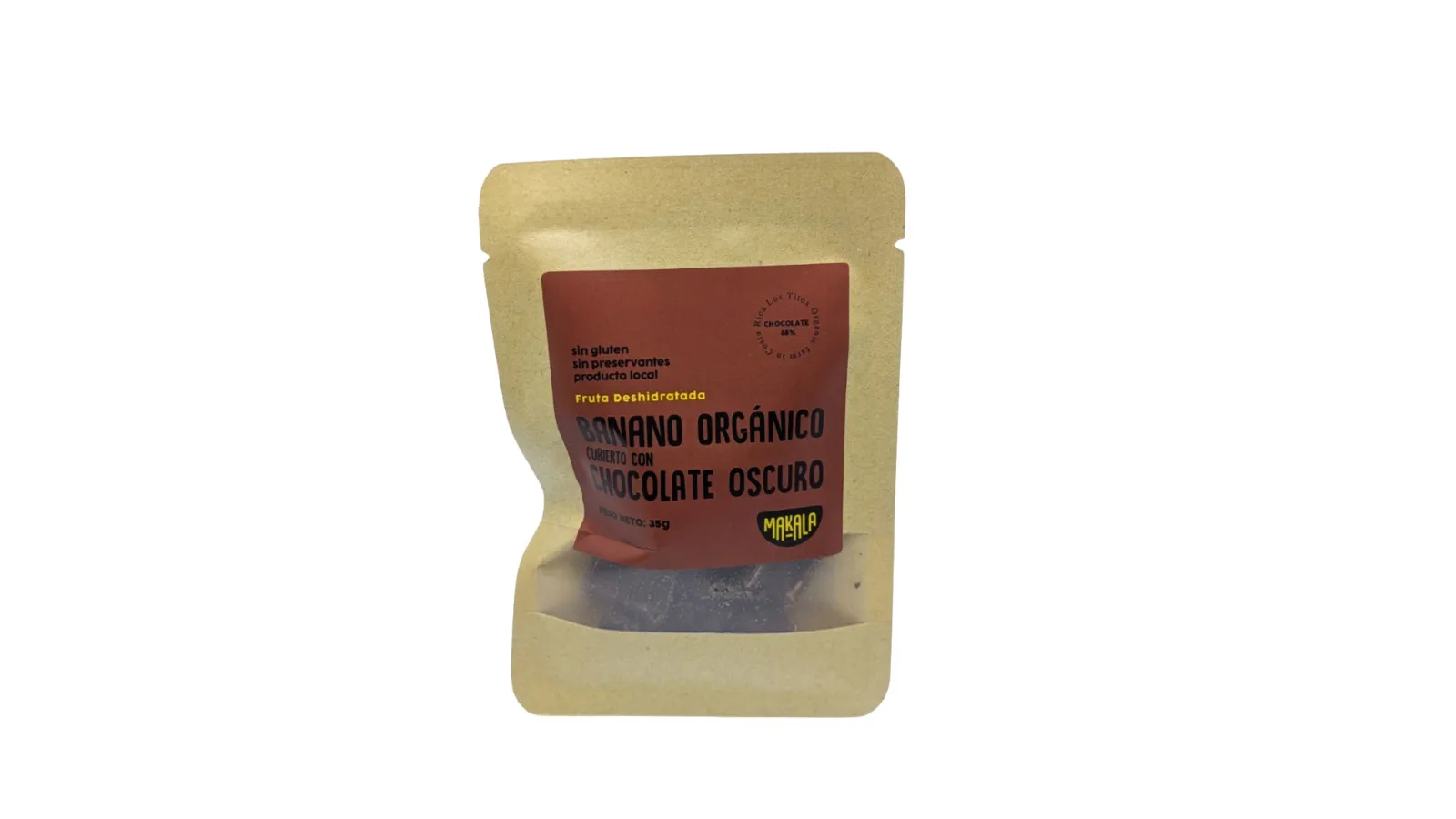 Banano deshidratado con chocolate oscuro 65% Makala
