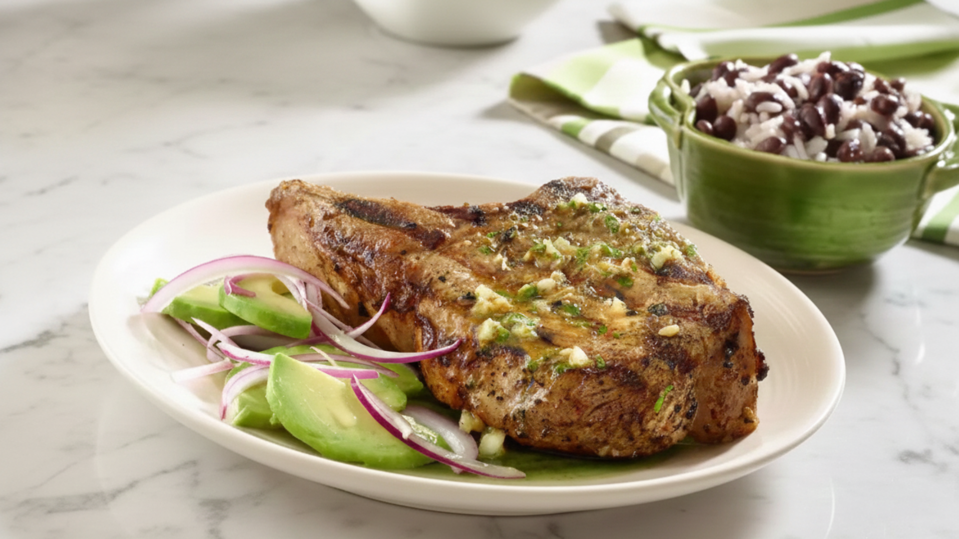 Chuleta grill con chimichurri congelado